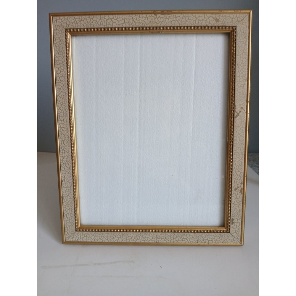 Vtg Burnes Picture Frame  Gold W Crackle Paint  Design 8 X 10